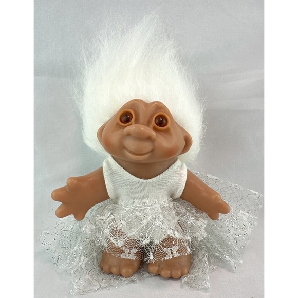 NORFIN Other - Norfin Troll Dam Doll Little Fairy White Hair Outfit 5" 1986 Smiling Face